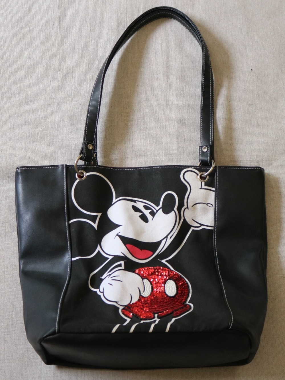 Disney Mickey Mouse Women's Sequin Tote Bag Black Canvas + Accessory Pouch